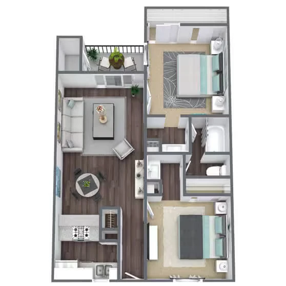 2 Bed - 1 Bath (Renovated) H253 floor plan